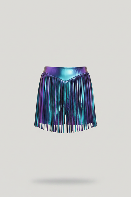 Pantalon Jupe Iridescent Franges Métallisé Holographique Clubwear - Multicolore Simili cuir - vue 3