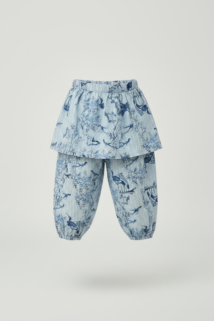 Pantalon Jupe Imprimé Oiseaux Bleu Coton Enfant - vue 3