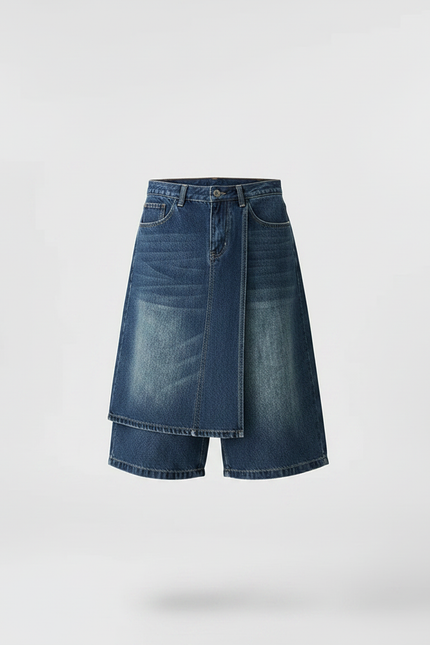 Pantalon Jupe Jean Bleu Superposé Ample Décontracté - vue 3