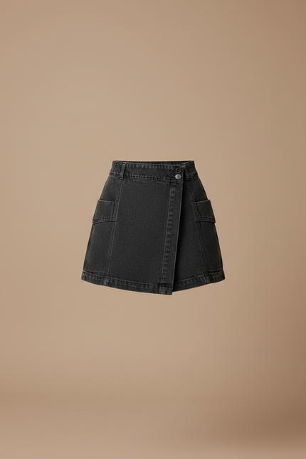 Pantalon Jupe Denim Noir Portefeuille Taille Haute - Jean - vue 3