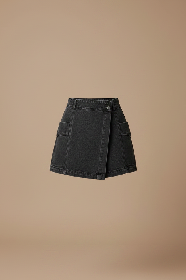 Pantalon Jupe Denim Noir Portefeuille Taille Haute - Jean - vue 3
