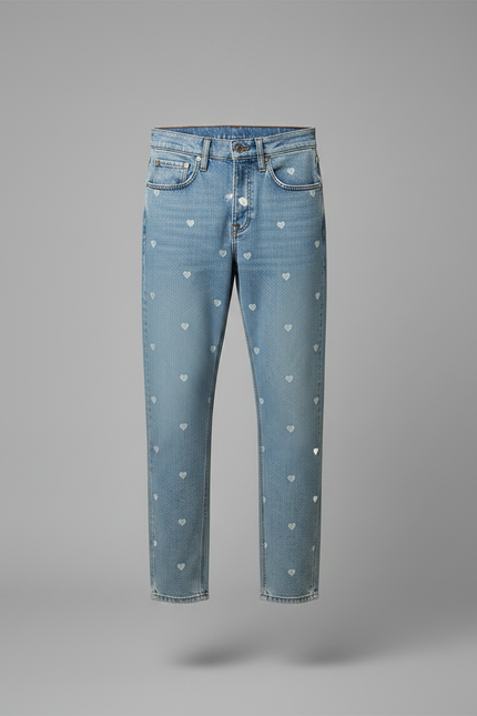 Pantalon Jupe Jean Blanc Transparent Cœurs Dentelle - Bleu - vue 3