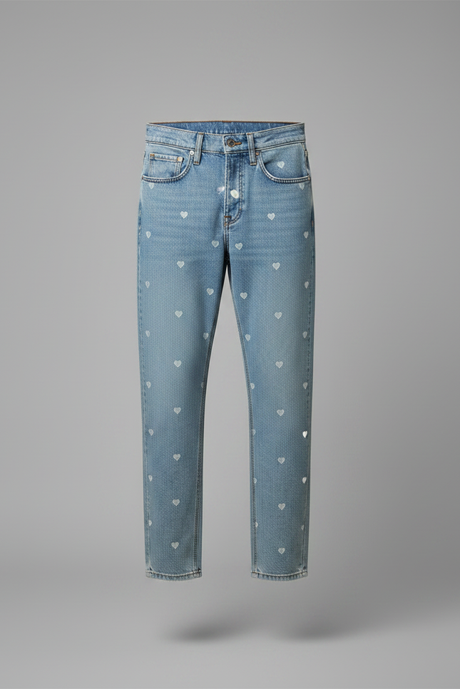 Pantalon Jupe Jean Blanc Transparent Cœurs Dentelle - Bleu - vue 3