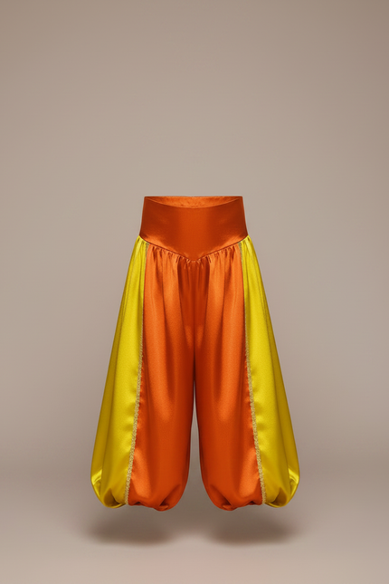 Pantalon Jupe Satiné Orange Jaune Drapé Enfant - Multicolore - vue 3