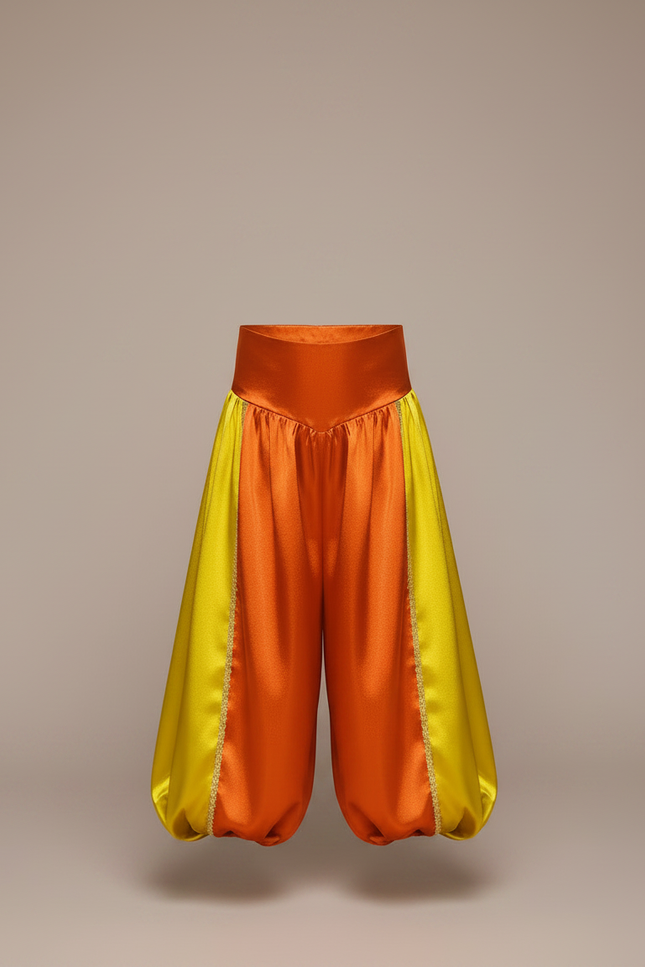 Pantalon Jupe Satiné Orange Jaune Drapé Enfant - Multicolore - vue 3