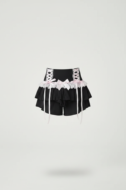 Pantalon Jupe Noir Dentelle Rose Nœuds Lolita - Polyester - vue 3