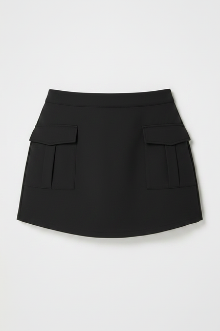 Pantalon Jupe Noir Coupe Droite Poches Cargo Élégant - Polyester - vue 3