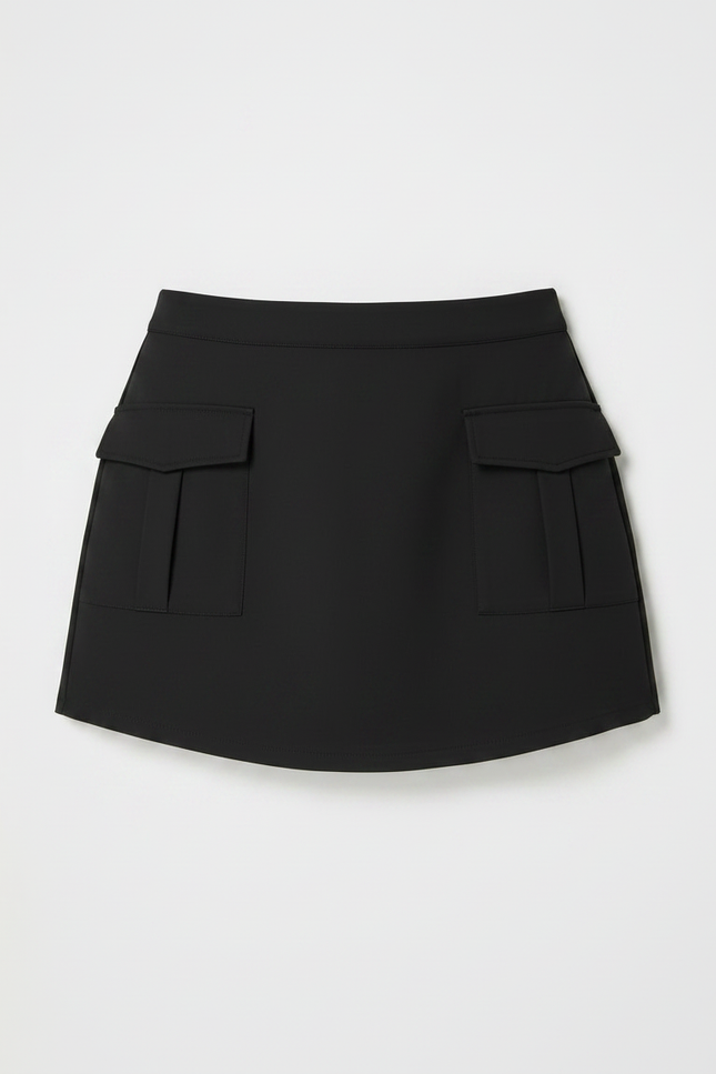 Pantalon Jupe Noir Coupe Droite Poches Cargo Élégant - Polyester - vue 3