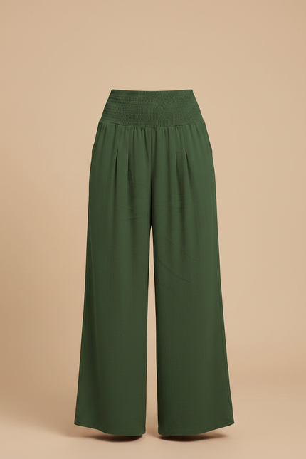 Pantalon Jupe Vert Ample Fluide Décontracté Taille Haute - Viscose - vue 3