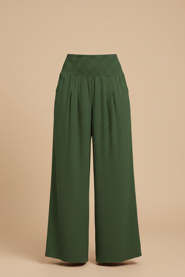 Pantalon Jupe Vert Ample Fluide Décontracté Taille Haute - Viscose - vue 3