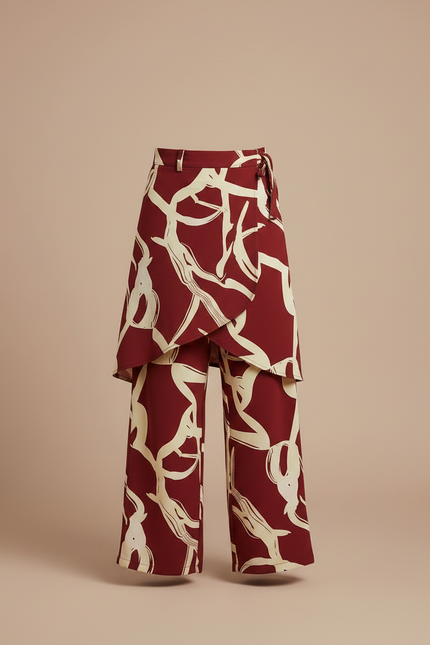 Pantalon Jupe Marron Imprimé Fluide Ample Enfant - Bordeaux Viscose - vue 3