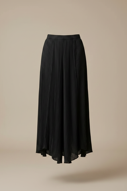 Pantalon Jupe Plissé Noir Long Élégant Fluide - Polyester - vue 3