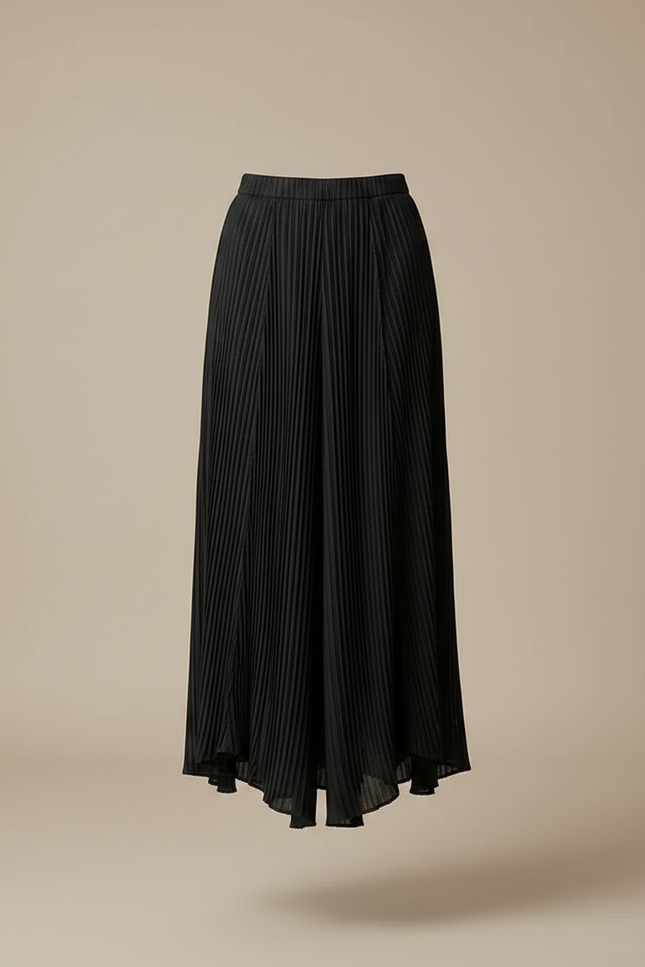 Pantalon Jupe Plissé Noir Long Élégant Fluide - Polyester - vue 3