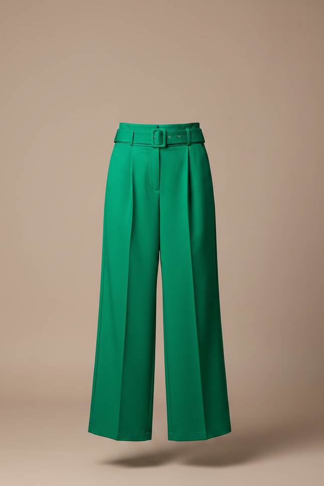 Pantalon Jupe Vert Boutons Ceinture Fendue Élégant - Polyester - vue 3