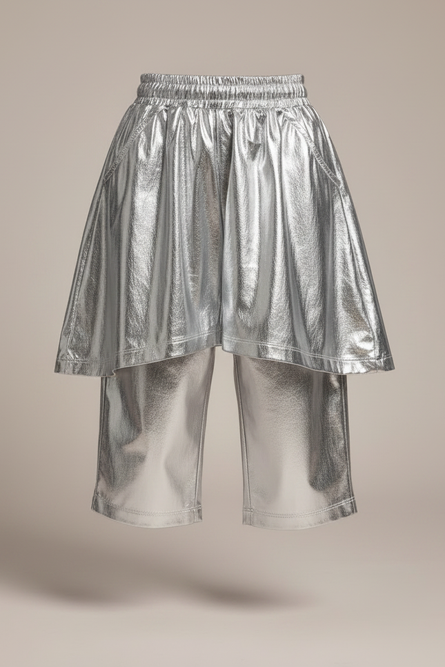Pantalon Jupe Argenté Brillant Ample Enfant Futuriste - Polyester - vue 3