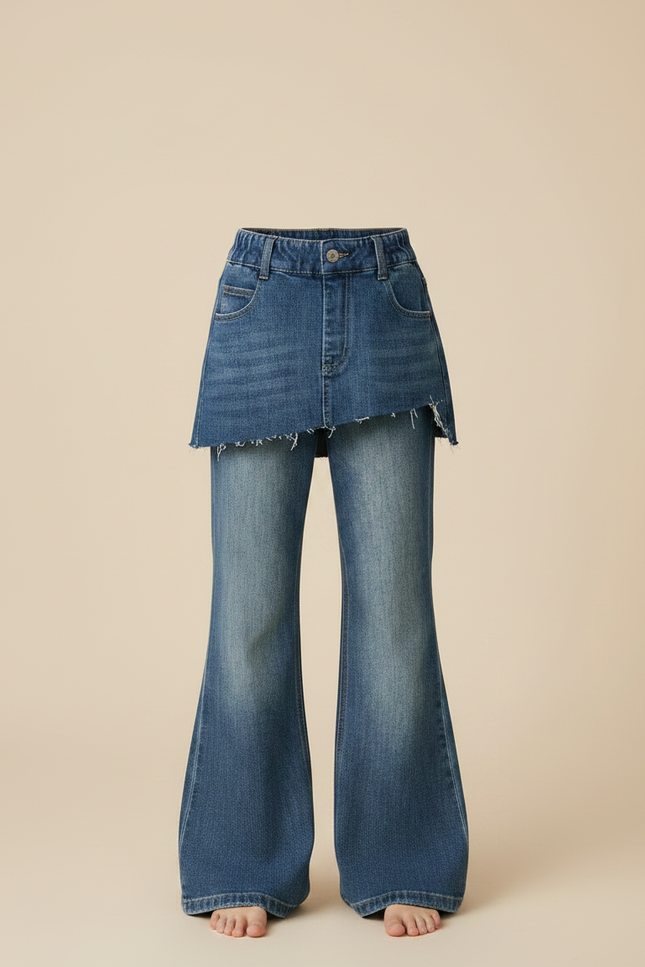 Pantalon Jupe Denim Bleu Évasé Superposé Enfant - Jean - vue 3