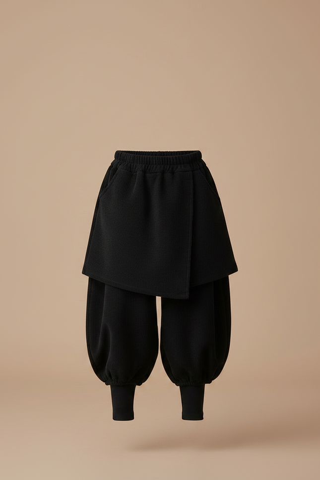 Pantalon Jupe Noir Plissé Intégré Chaud Fille - Cordé - vue 3
