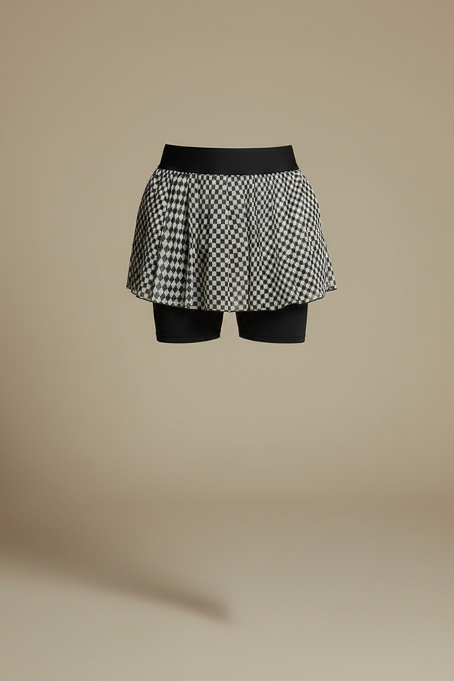 Pantalon Jupe Échecs Plissé Sport Courte Transparente - Noir Polyester - vue 3