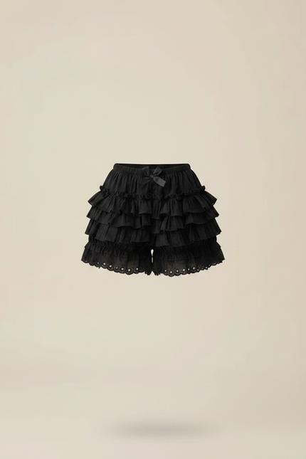 Pantalon Jupe Noir Volants Superposés Rubans Fille - Polyester - vue 3