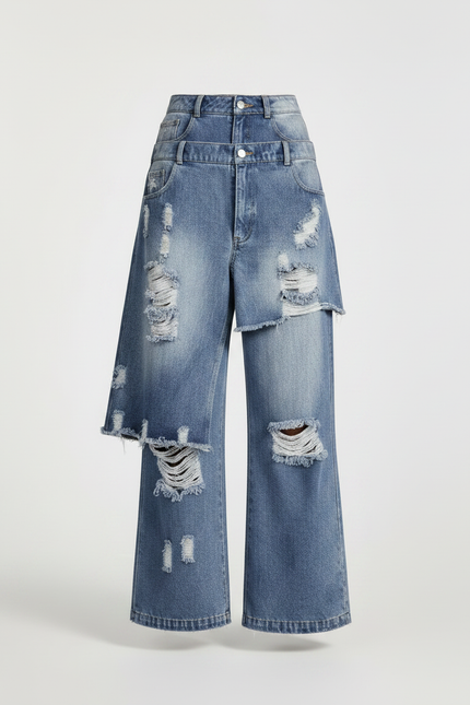 Pantalon Jupe Jean Bleu Dégrippé Ample Déstructuré - vue 3