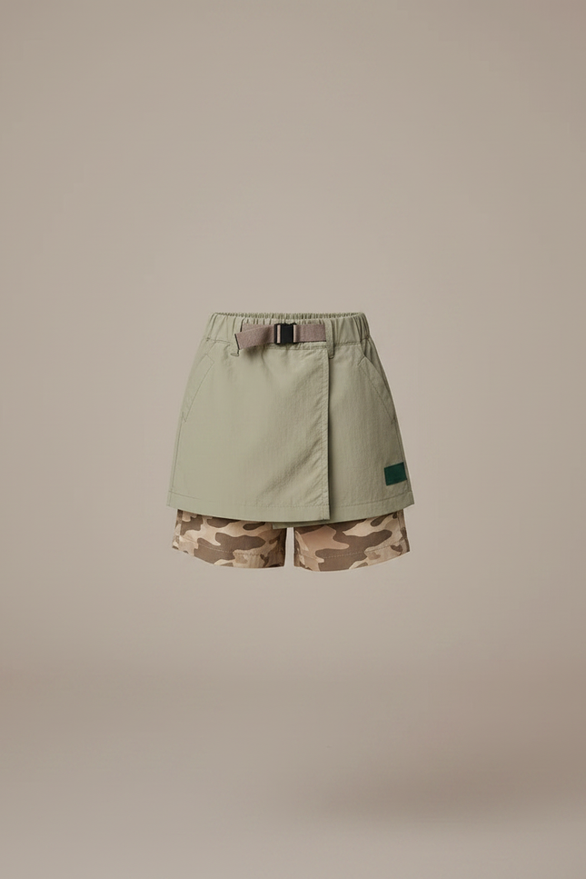 Pantalon Jupe Kaki Camouflage Ceinturé Superposé Sportif - Multicolore Polyester - vue 3