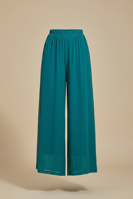 Pantalon Jupe Fluide Fendu Chiffon Léger Élégant - Vert Polyester - vue 3