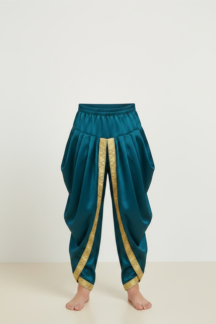 Pantalon Jupe Vert Sarcelle Satiné Drapé Doré Enfant - vue 3