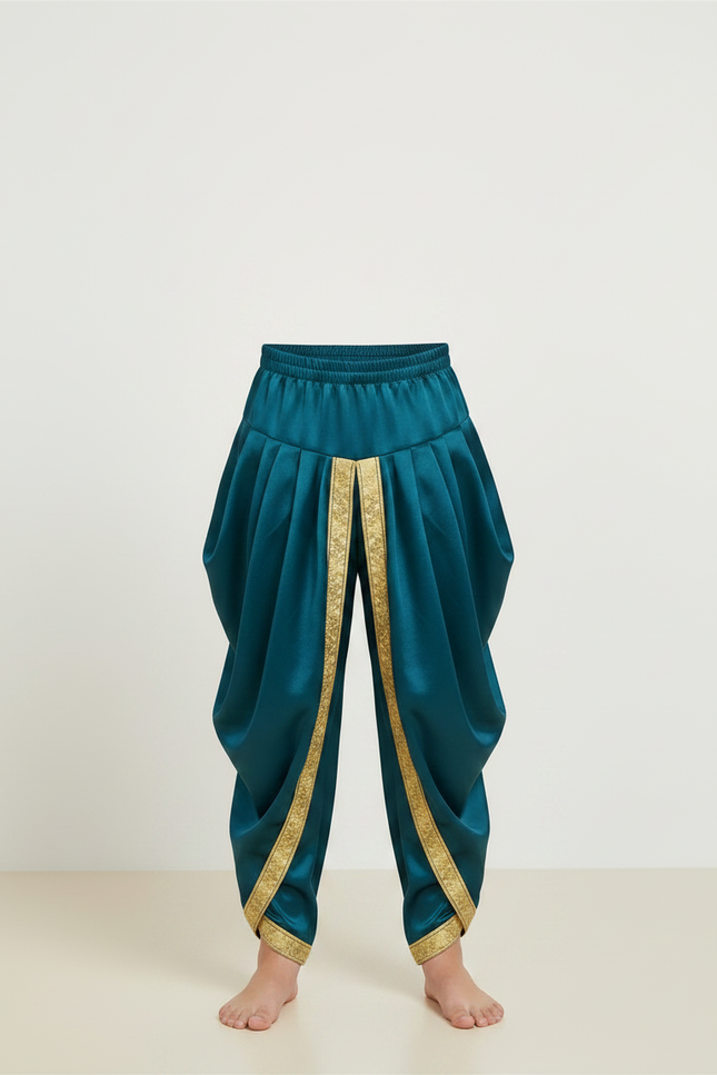 Pantalon Jupe Vert Sarcelle Satiné Drapé Doré Enfant - vue 3