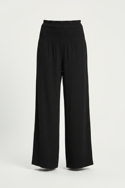 Pantalon Jupe Noir Plissé Smocké Évasé Décontracté - Coton - vue 3