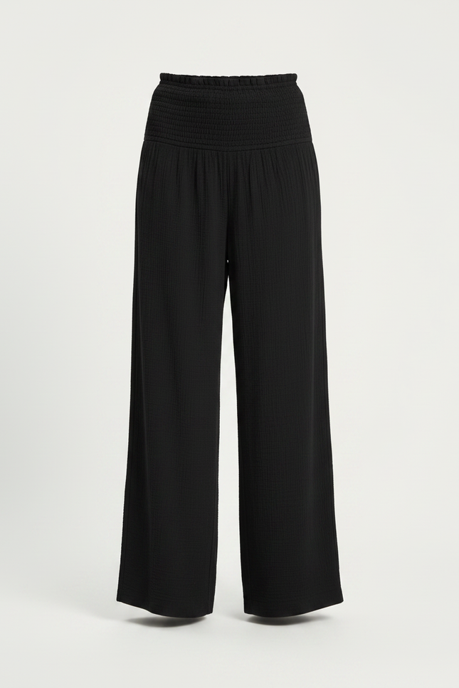 Pantalon Jupe Noir Plissé Smocké Évasé Décontracté - Coton - vue 3