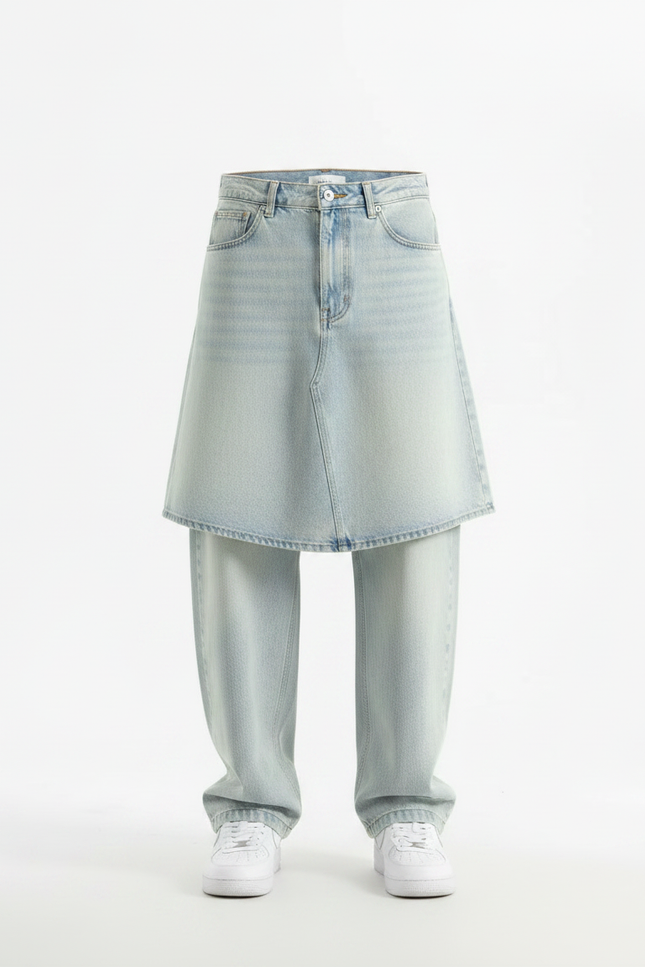 Pantalon Jupe Denim Bleu Ample Décontracté Urbain Homme - Jean - vue 3