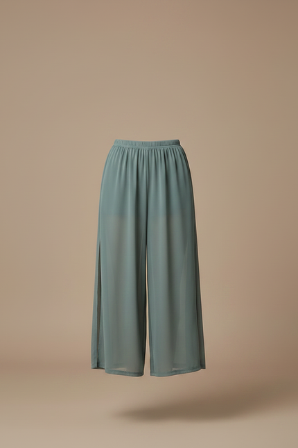 Pantalon Jupe Vert Fluide Ample Fendu Léger - Polyester - vue 3