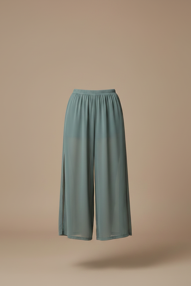 Pantalon Jupe Vert Fluide Ample Fendu Léger - Polyester - vue 3