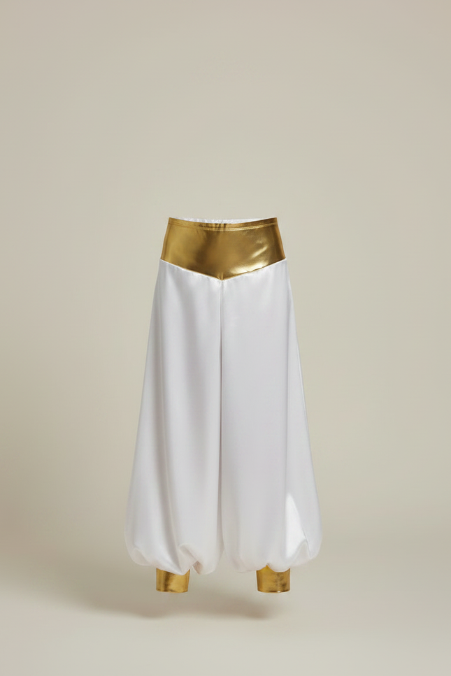 Pantalon Jupe Sarouel Blanc Satiné Doré Enfant - vue 3