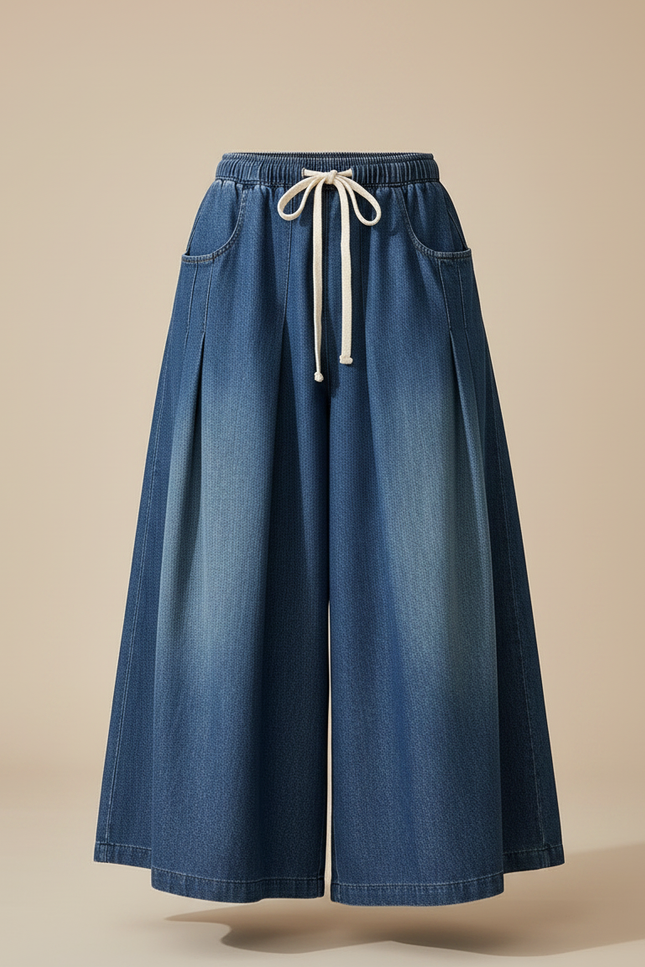 Pantalon Jupe Denim Ample Plissé Décontracté Homme - Bleu Jean - vue 3