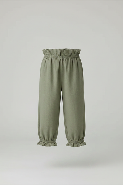 Pantalon Jupe Vert Coton Lin Volants Enfant - Kaki - vue 3