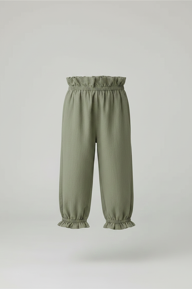 Pantalon Jupe Vert Coton Lin Volants Enfant - Kaki - vue 3