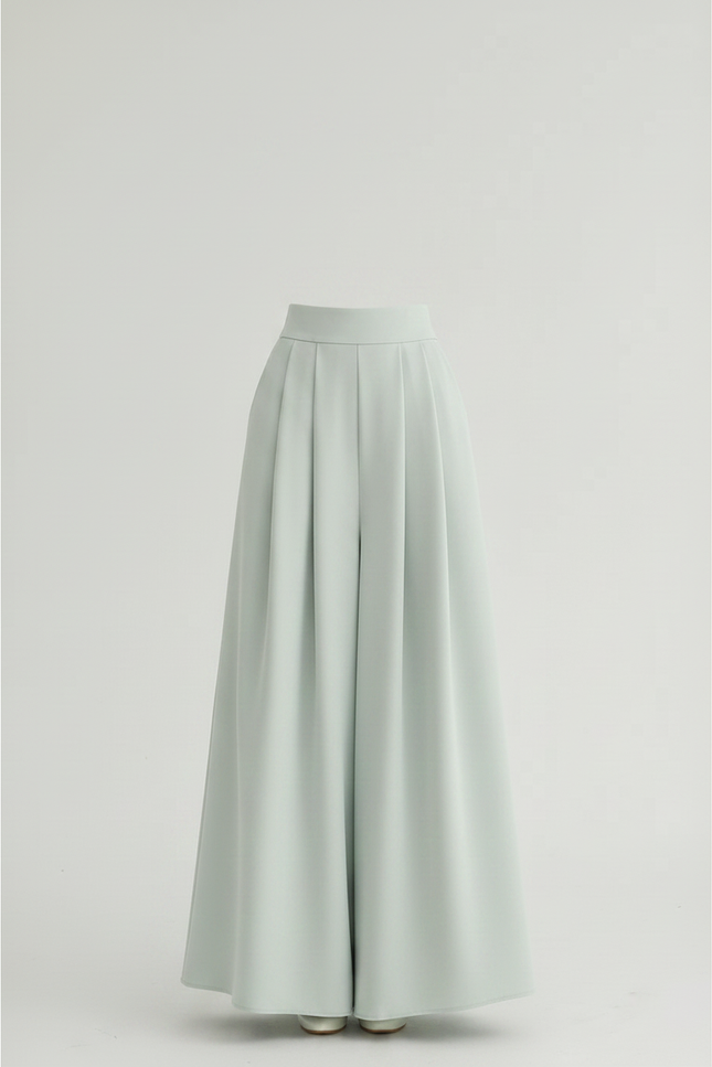 Pantalon Jupe Vert Menthe Ample Plissé Fluide Élégant - Polyester - vue 3