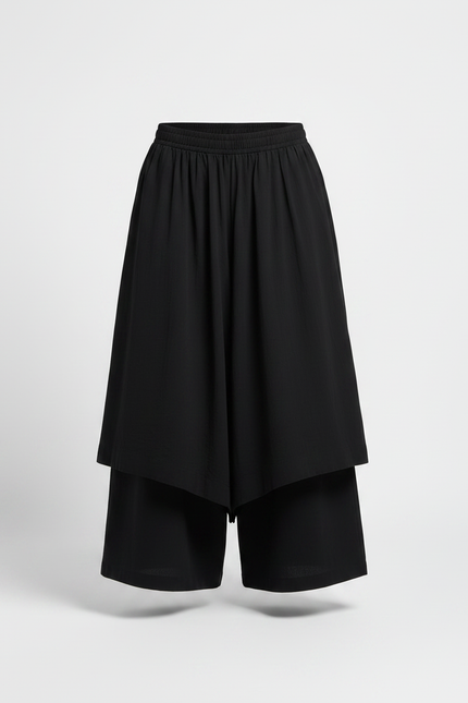 Pantalon Jupe Noir Ample Fluide Décontracté Moderne - Viscose - vue 3