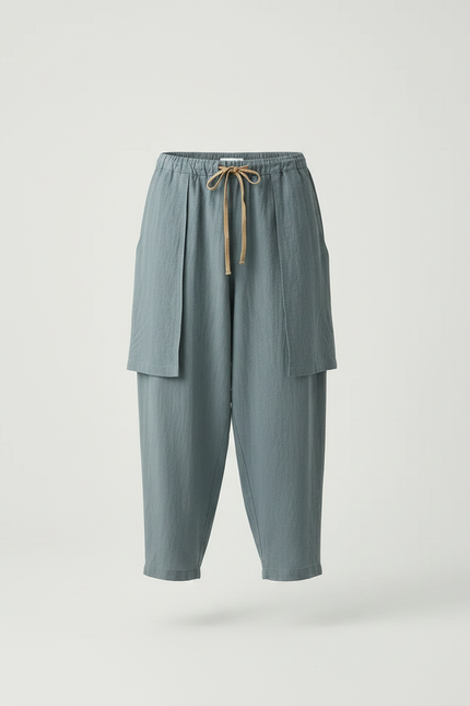 Pantalon Jupe Bleu Ciel Ample Lin Décontracté - vue 3