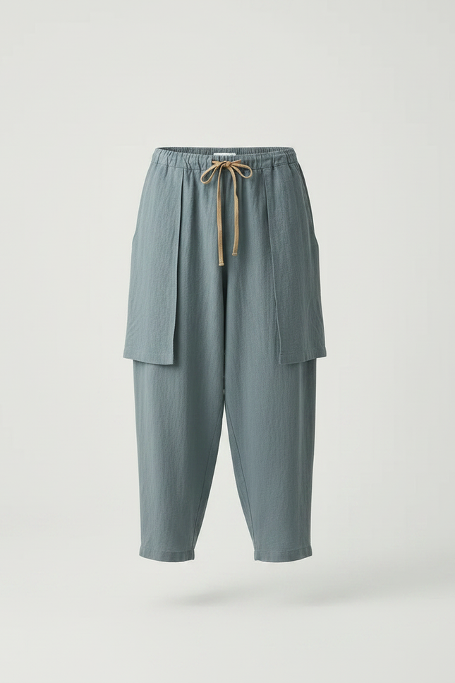 Pantalon Jupe Bleu Ciel Ample Lin Décontracté - vue 3