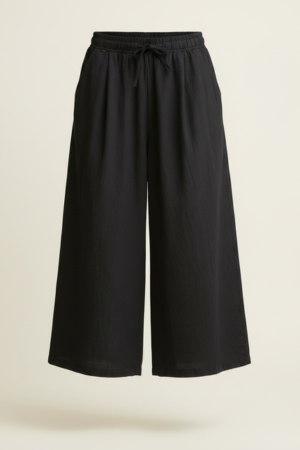Pantalon Jupe Noir Ample Lin Décontracté Fluide - vue 3