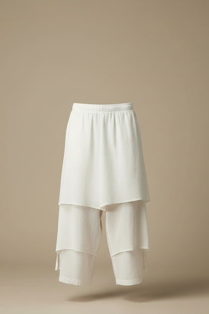 Pantalon Jupe Coton Lin Ample Superposé Homme - Blanc - vue 3