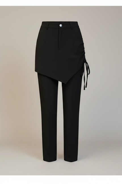 Pantalon Jupe Noir Asymétrique Cordon Élégant Court - Polyester - vue 3