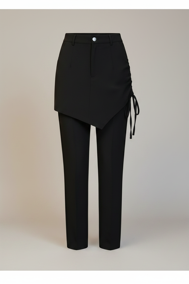 Pantalon Jupe Noir Asymétrique Cordon Élégant Court - Polyester - vue 3