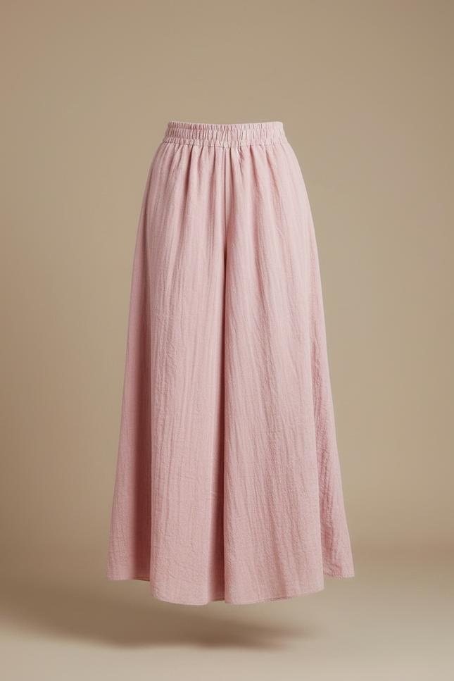 Pantalon Jupe Rose Ample Fluide Coton Élégant - Lin - vue 3