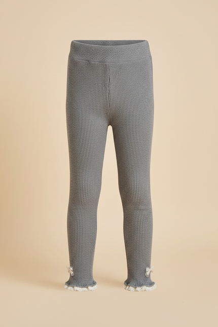 Pantalon Jupe Tulle Gris Ribbed Nœuds Fille - Maille - vue 3