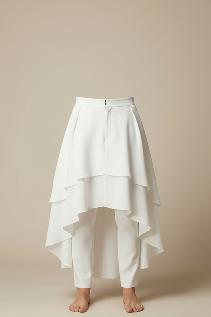 Pantalon Jupe Blanc Superposé Fluide Élégant Homme - Polyester - vue 3