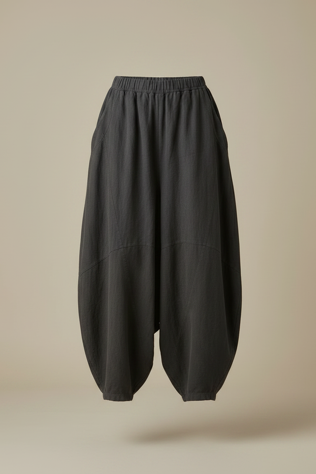 Pantalon Jupe Gris Ample Lin Confortable Élastique - vue 3