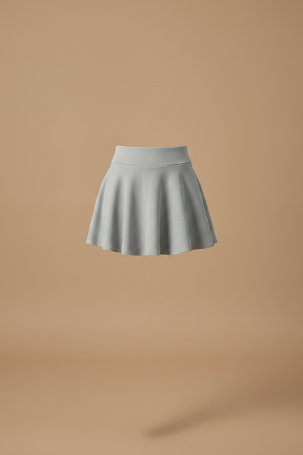 Pantalon Jupe Gris Évasé Court Plissé Doublé - Maille - vue 3